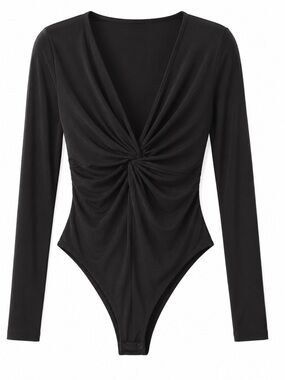 NWT- Topshop Black Twist-Front Long Sleeve Bodysuit size 14